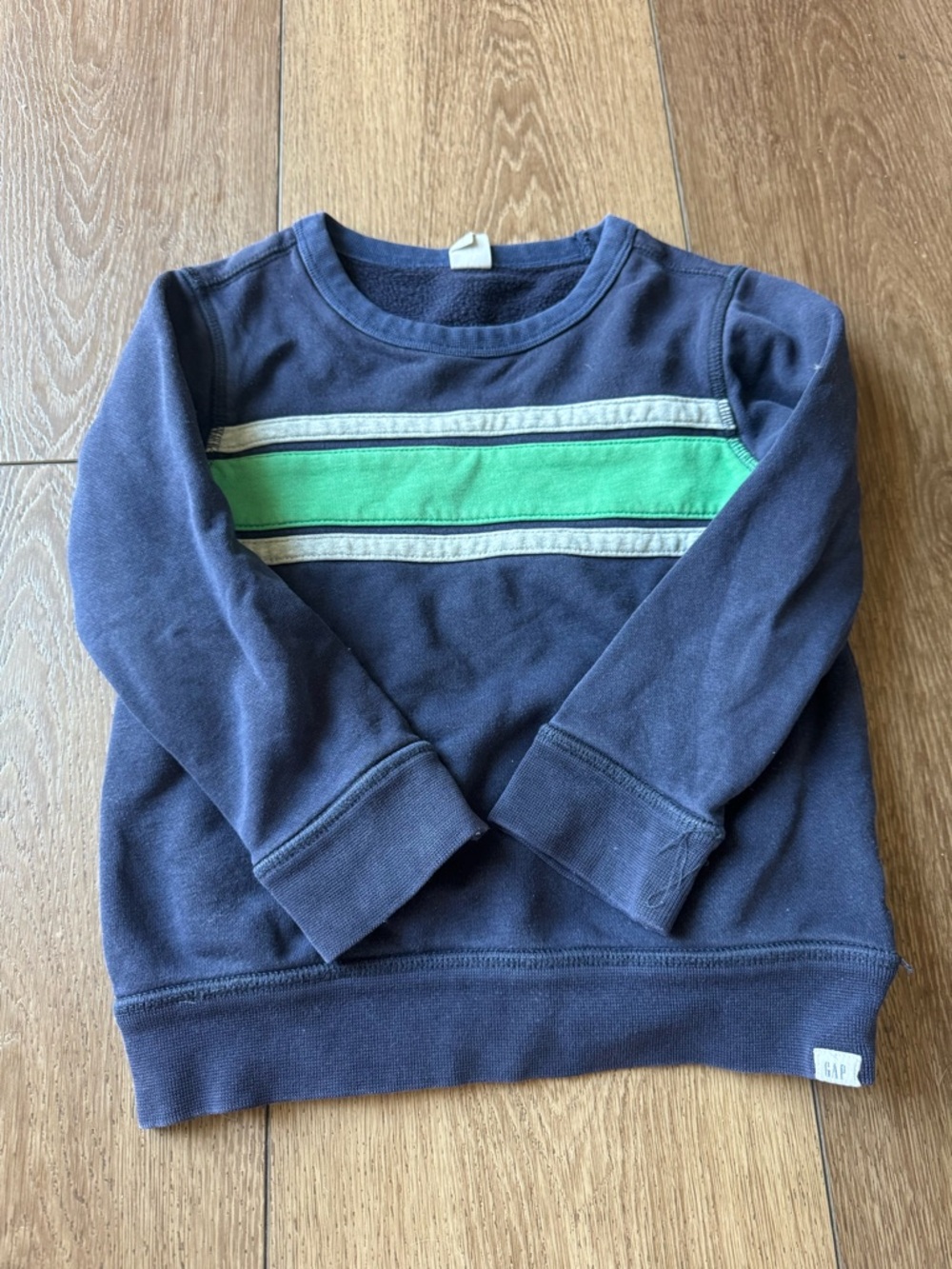 GAP Navy Crewneck Sweatshirt with Green Stripe